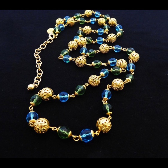 Joan Rivers Jewelry - Joan Rivers Green & Blue Crystal and Gold Necklace